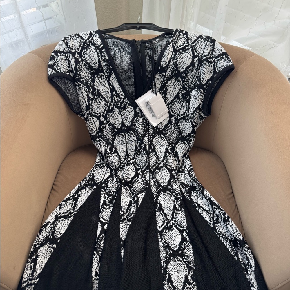 Balmain Black Mini Fit and Flare Dress with Flutter Sleeves